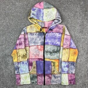 Vintage Y2K Boho Patchwork Hoodie Women's M Full Zip Boho Artsy Astro Windhorse